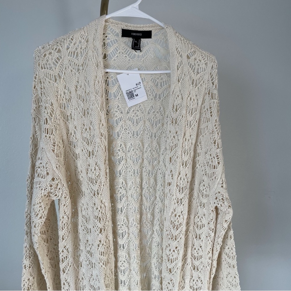Forever 21 Crochet Kimono Open Cardigan/Duster Size M NWT